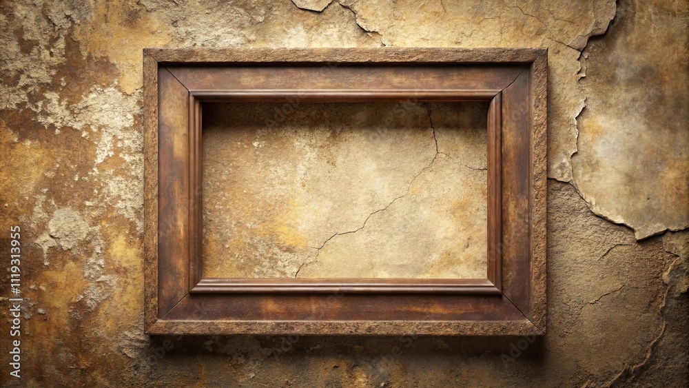 Rustic wooden frame against a textured, aged, cracked wall background, perfect for displaying memories or showcasing artwork. Rustic wooden frame against a textured, aged, cracked wall background, perfect for displaying memories or showcasing artwork.