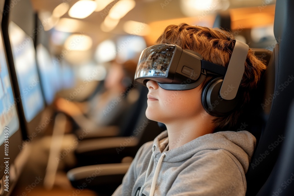 A young boy engages with a virtual reality headset in a vibrant environment, experiencing immersive simulations that connect interactive technology with youthful exploration. A young boy engages with a virtual reality headset in a vibrant environment, experiencing immersive simulations that connect interactive technology with youthful exploration.