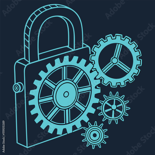 Cogs of Security The Digital Gear Lock Illustrator Artwork