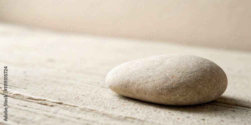 A Single, Smooth, Light Gray Stone Rests on a Textured, Neutral Surface A Single, Smooth, Light Gray Stone Rests on a Textured, Neutral Surface