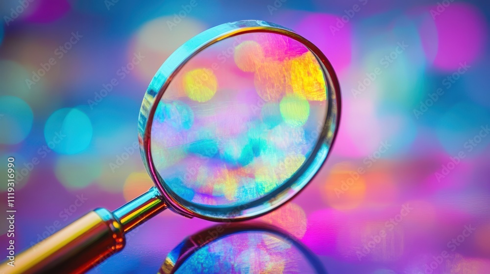 A Colorful Magnifying Glass Reflects Rainbow Lights A Colorful Magnifying Glass Reflects Rainbow Lights