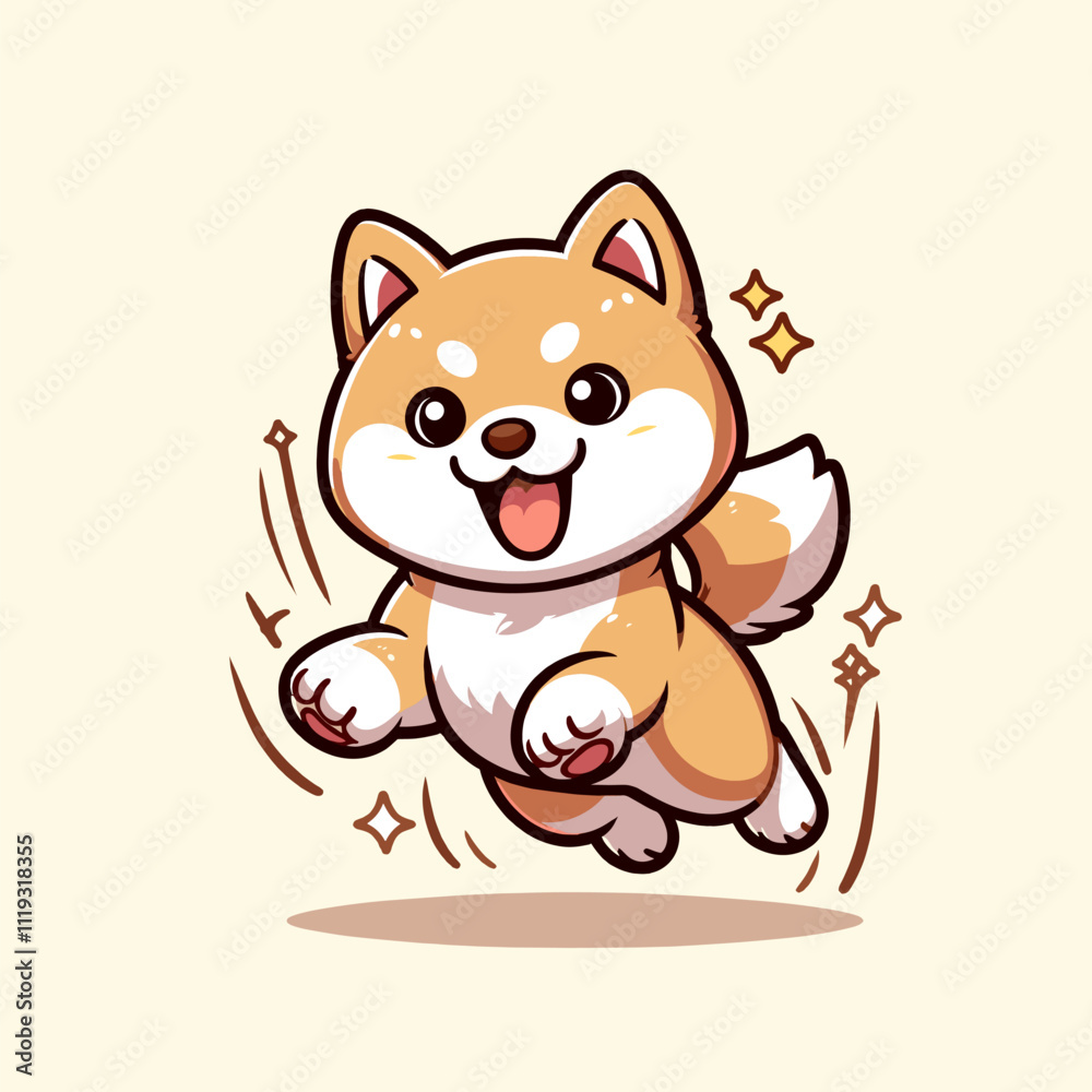 Adorable Cartoon Shiba Inu Joyfully Jumping with Sparkles. Dog Vector. Adorable Cartoon Shiba Inu Joyfully Jumping with Sparkles. Dog Vector.