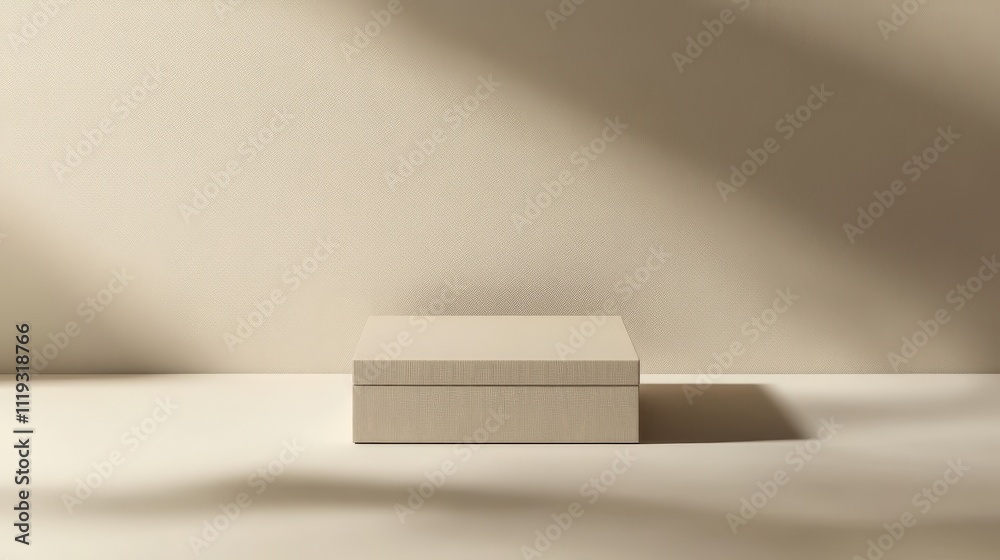 Beige textured box sits on a neutral background Beige textured box sits on a neutral background