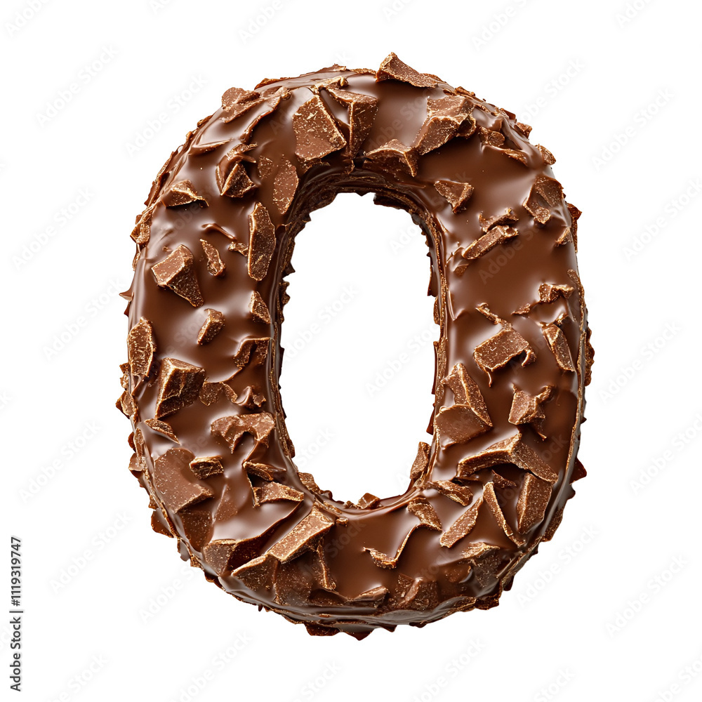 Extreme top view of a 3D number 0 made of plain chocolate isolated on a white transparent background Extreme top view of a 3D number 0 made of plain chocolate isolated on a white transparent background