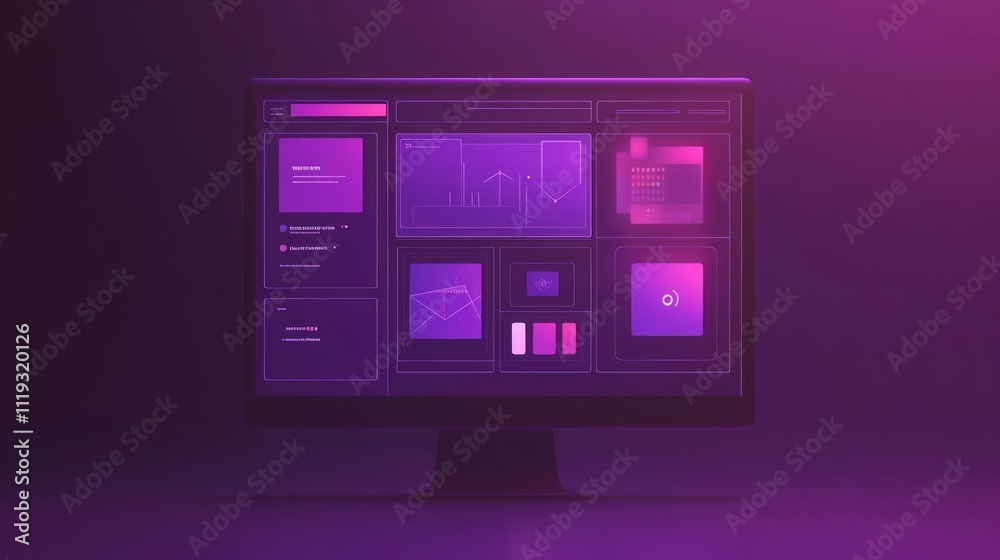 Modern computer screen displaying data analytics dashboard with various charts and graphs. Modern computer screen displaying data analytics dashboard with various charts and graphs.