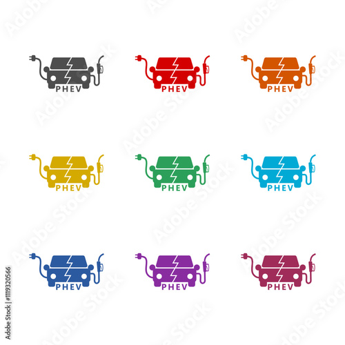 Plug in hybrid electric vehicles icon isolated on white background. Set icons colorful