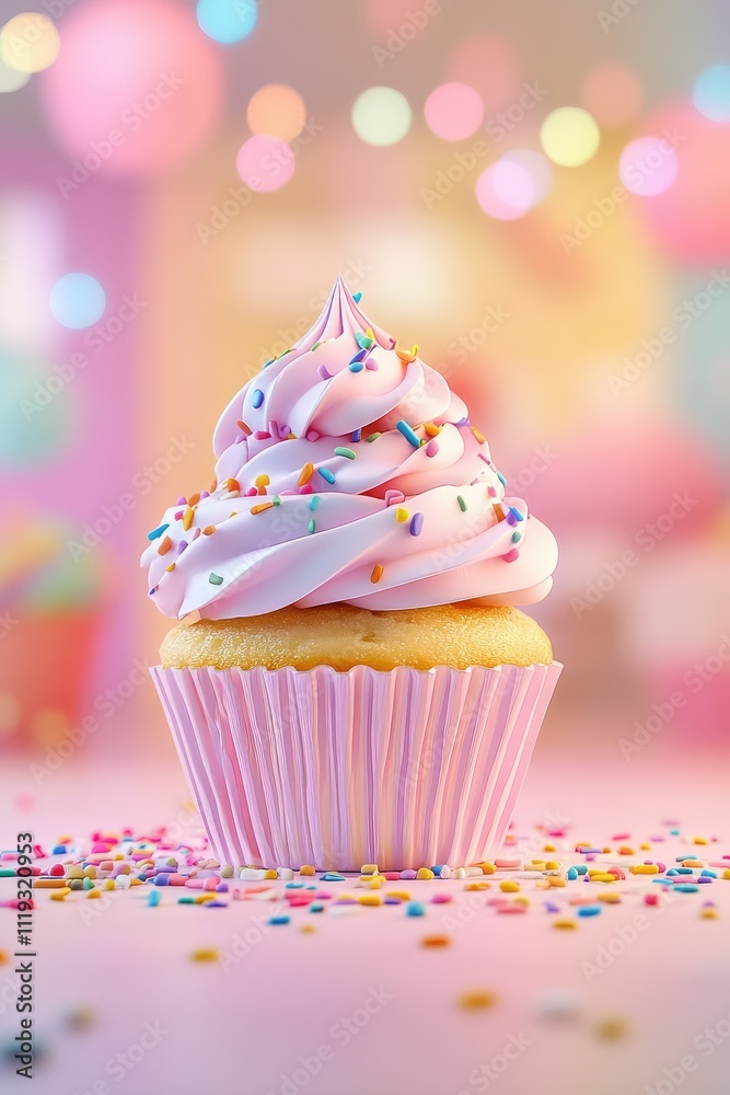 Cupcake with Sprinkles on a Pink Background. Cupcake on a festive background. Cupcake with Sprinkles on a Pink Background. Cupcake on a festive background.