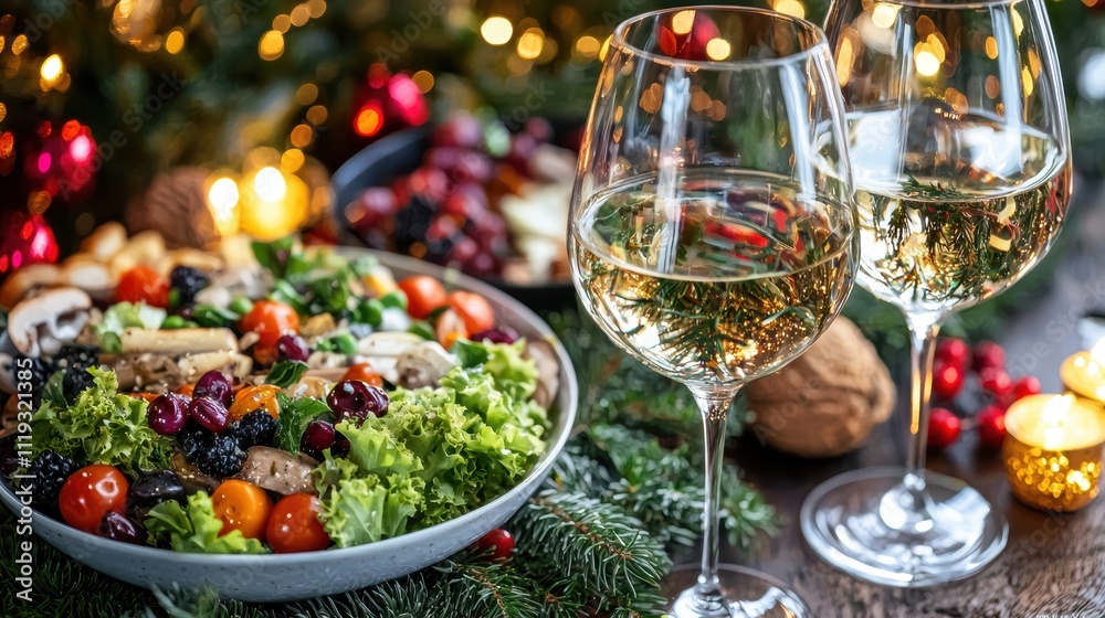 Naklejka premium Cozy Dinner Gathering Home Dining Room Food Photography Warm Atmosphere Close-Up View Relaxing Concept