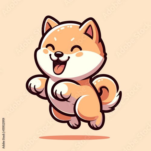 Joyful Cartoon Shiba Inu Dog with Cheerful Expression. Dog Vector.