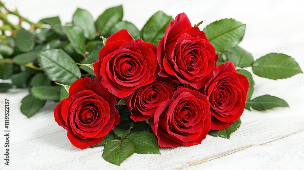 Obraz premium Romantic Gesture Red Roses Floral Arrangement Copy Space Minimalist Setting Close-Up View Love Symbol