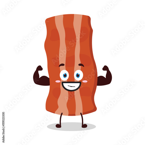 cute masculine healthy athlete expression of bacon cartoon character
