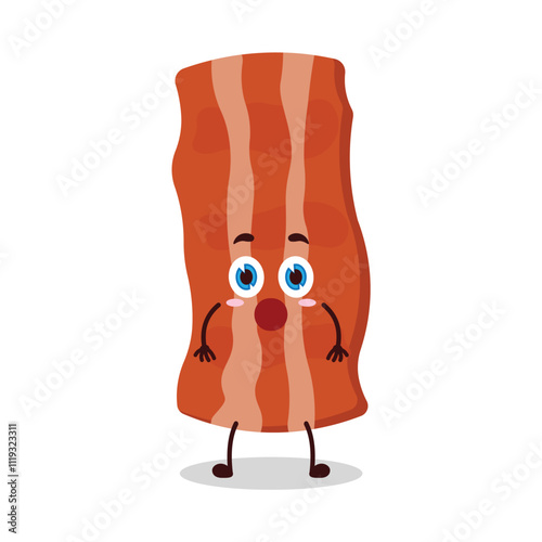 cute shocked expression of bacon cartoon character
