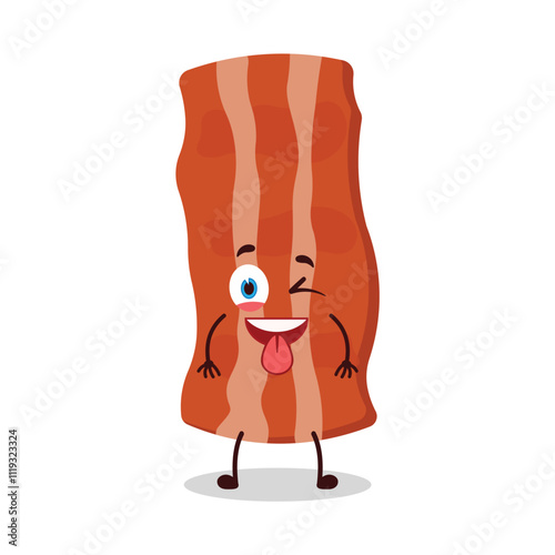 cute teased expression of bacon cartoon character
