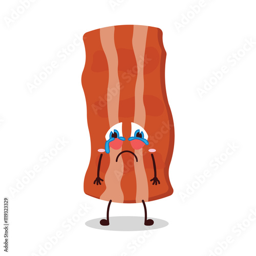 cute cry expression of bacon cartoon character
