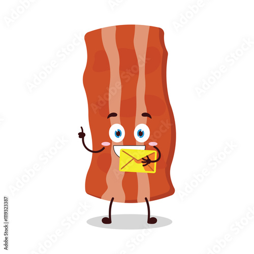 cute happy expression of bacon cartoon character bring envelope letter
