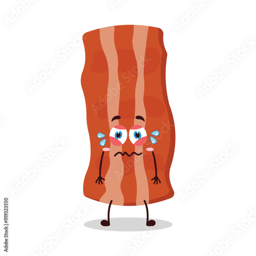 cute upset expression of bacon cartoon character
