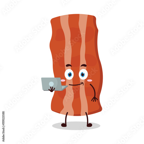 cute success business expression of bacon cartoon character carry laptops
