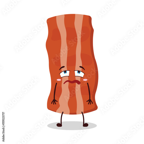 cute bored expression of bacon cartoon character

