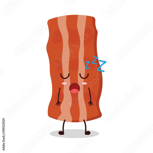 cute rest expression of bacon cartoon character
