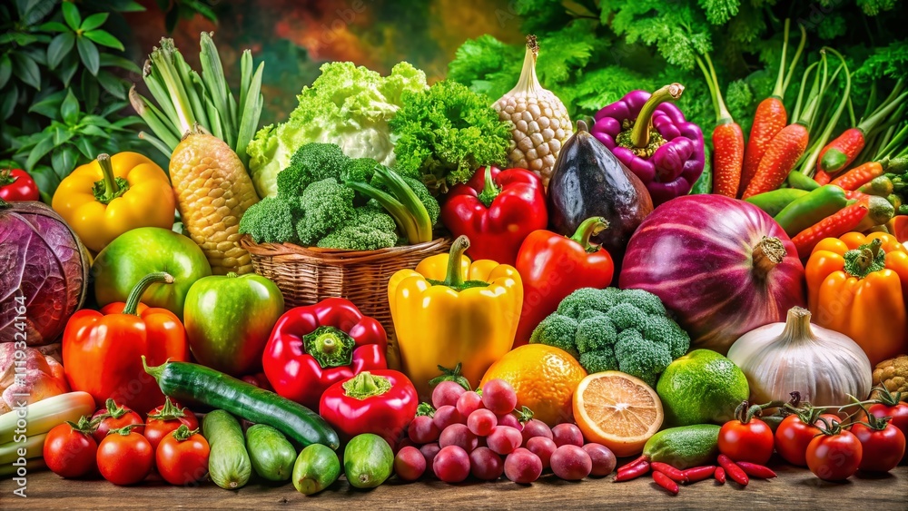 Fresh Produce Arrangement - Healthy Eating, Colorful Display Fresh Produce Arrangement - Healthy Eating, Colorful Display