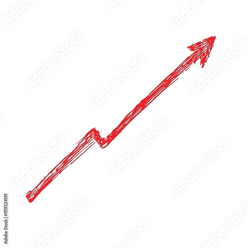 red arrow up line hand drawn isolated on white background