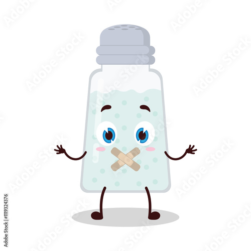 cute shut up expression of salt cartoon character mouth closed with plaster