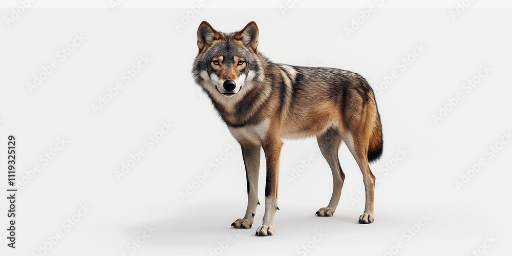 Obraz premium Studio photo of a wolf isolated against a white background. Wildlife and conservation concept, space for copy.