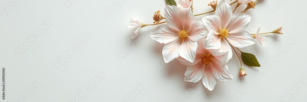 Obraz premium Light colored paper cut flowers forming a delicate and intricate pattern under soft lighting, creating a serene and elegant atmosphere, cut, elegant
