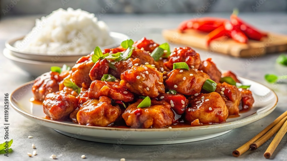 Long Exposure General Tso Chicken Marble Background AI Photo Long Exposure General Tso Chicken Marble Background AI Photo