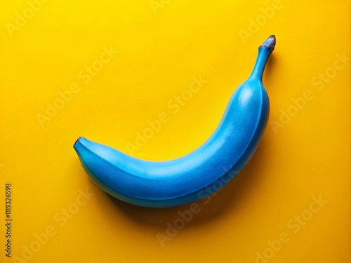 Minimalist Blue Banana on Yellow, Food Photography, AI Art