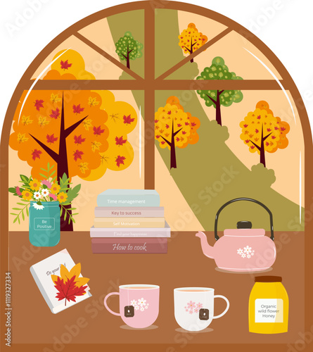 Vector illustration of autumn window