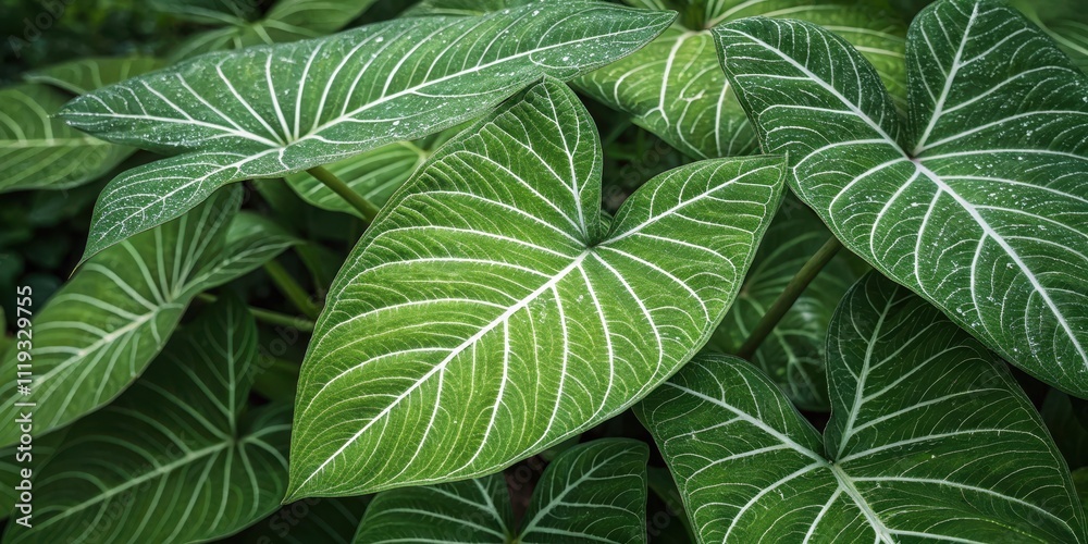 Lush Green Foliage with Intricate Vein Patterns, a Stunning Display of Natural Beauty