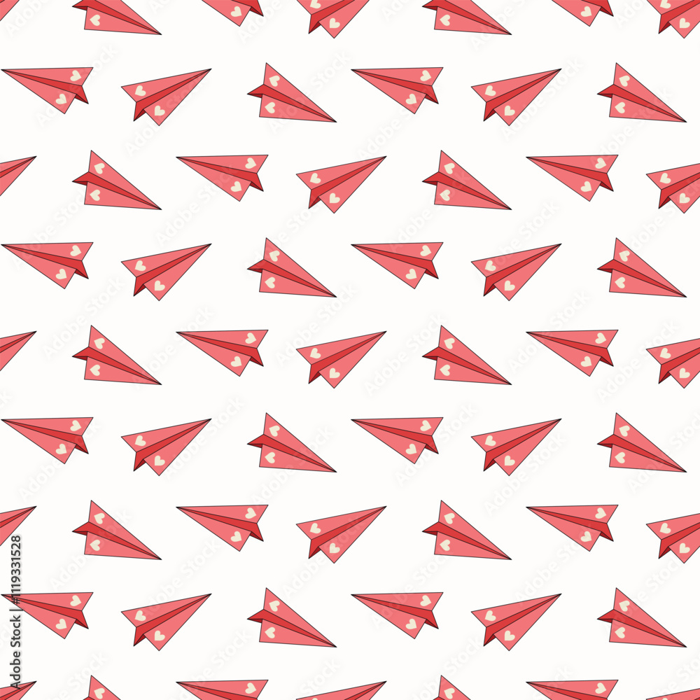 Seamless pattern of hand drawn paper planes with hearts on isolated background. Design for Valentine’s Day, wedding and mother’s day celebration, greeting card, home decor, wrapping, scrapbooking. Seamless pattern of hand drawn paper planes with hearts on isolated background. Design for Valentine’s Day, wedding and mother’s day celebration, greeting card, home decor, wrapping, scrapbooking.