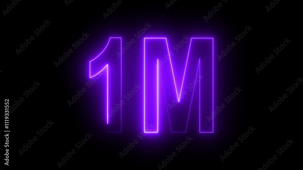 1M text animation by purple color neon on black background. 1M text animation by purple color neon on black background.