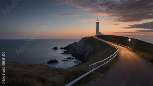 Lighthouse on Cliff at Sunset