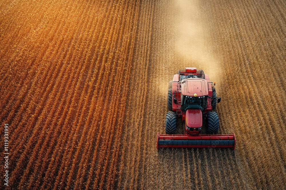 Obraz premium Aerial View of Farmland with Crops and Machinery