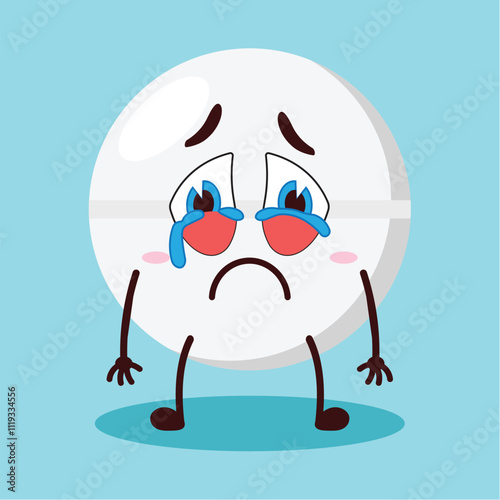 cute cry expression of drug tablet cartoon character
