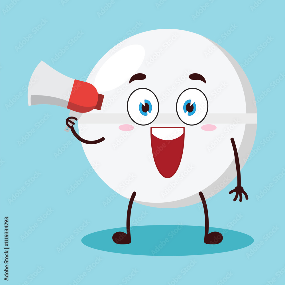 Obraz premium cute happy expression of drug tablet cartoon character carry megaphone