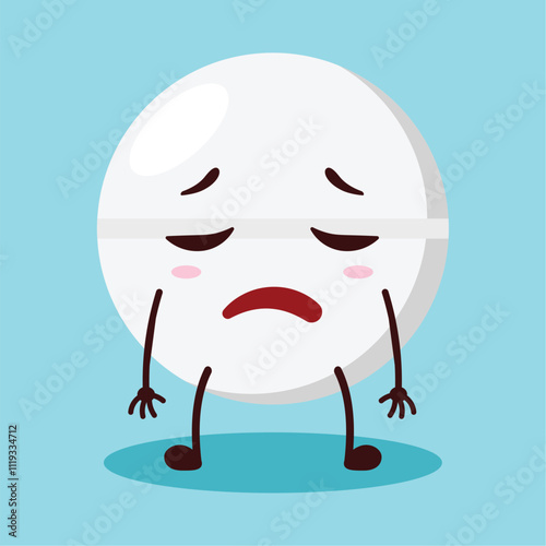 cute tired expression of drug tablet cartoon character