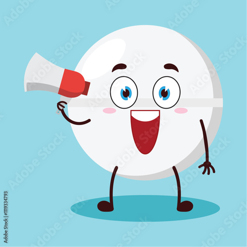 cute happy expression of drug tablet cartoon character carry megaphone