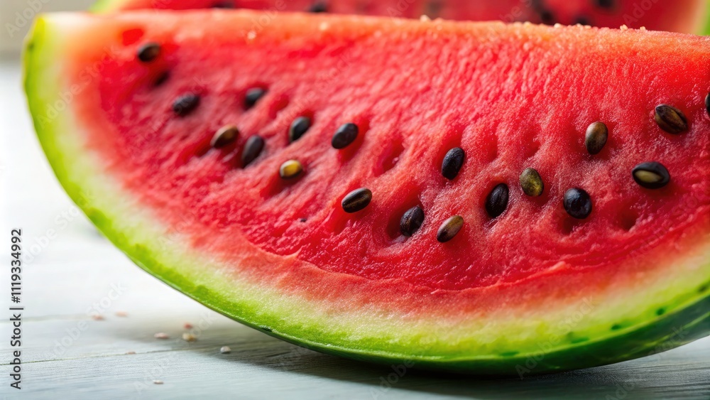 Macro Watermelon Slice Photography: Close-up Top View of Juicy Red Watermelon on White Background Macro Watermelon Slice Photography: Close-up Top View of Juicy Red Watermelon on White Background