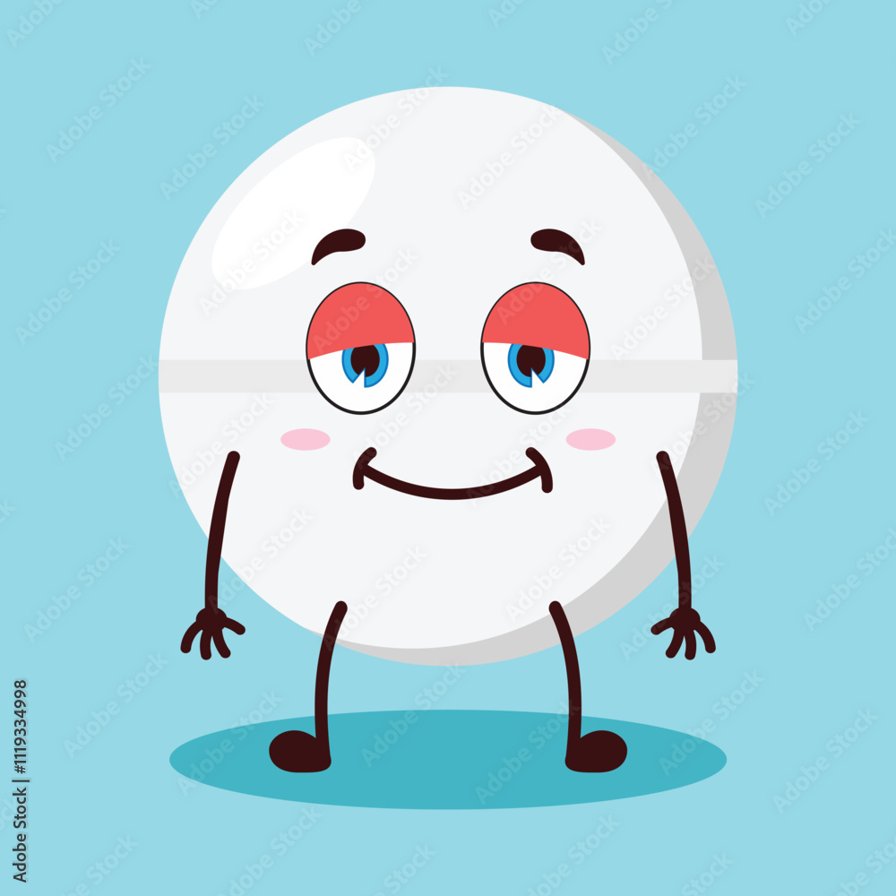 Obraz premium cute lazy expression of drug tablet cartoon character