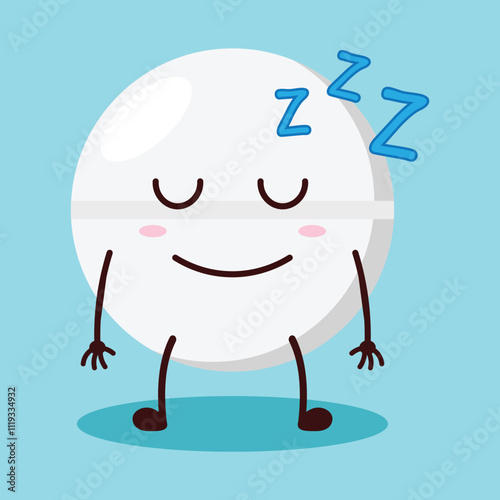 cute sleep expression of drug tablet cartoon character