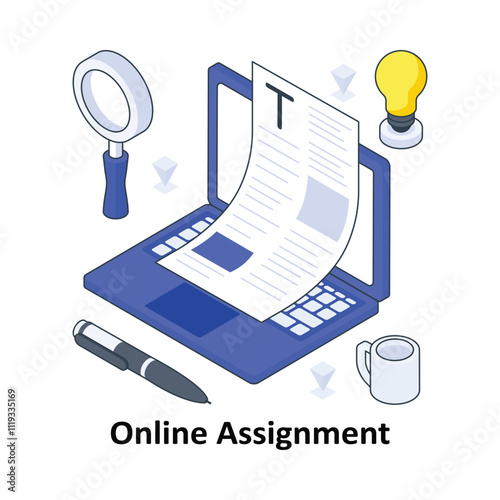 Online Assignment isometric Colored illustration. EPS File stock illustration