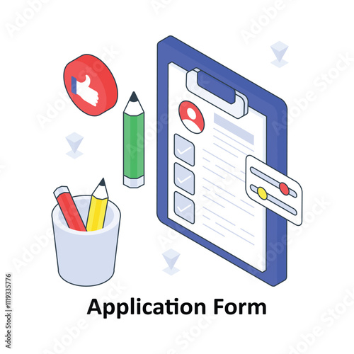 Application Form isometric Colored illustration. EPS File stock illustration