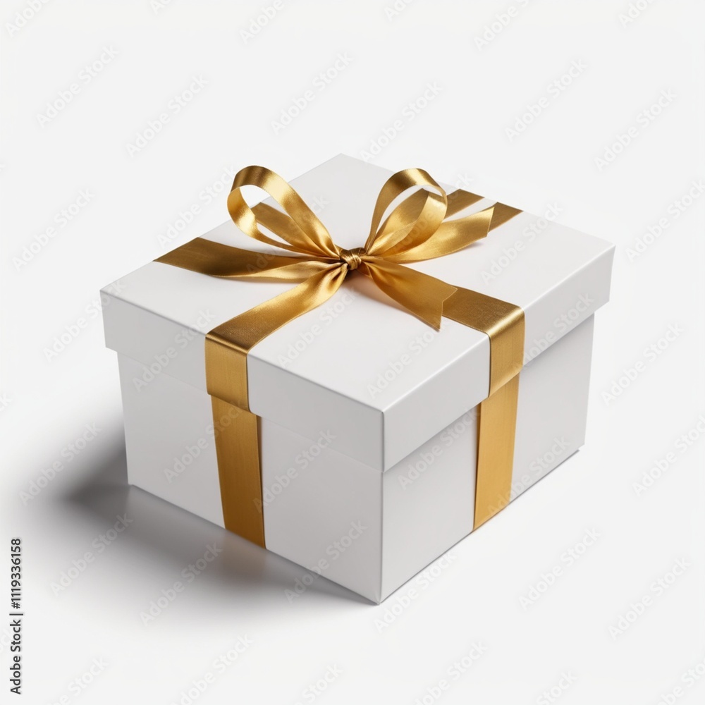 Fototapeta premium white gift box with gold ribbon isolated on white background cutout