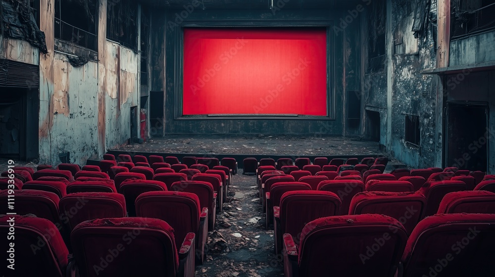 Fototapeta premium Old damaged abandoned theater or cinema