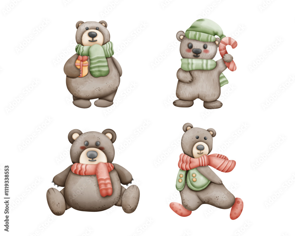 Fototapeta premium teddy bear with a gift, Cute animal with costume