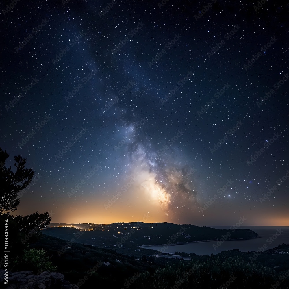Fototapeta premium Milky Way over Coastal Landscape