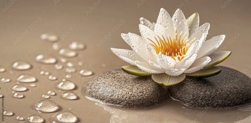 a lotus flower resting on smooth stones, symbolizing tranquility and mindfulness for meditation a lotus flower resting on smooth stones, symbolizing tranquility and mindfulness for meditation